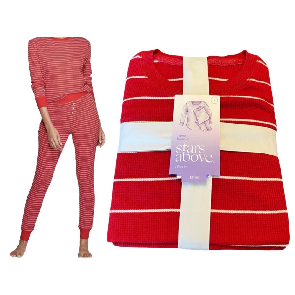 Striped Thermal Pajama Set Womens Small 2 Pc Pjs Top Pant Red White New Target